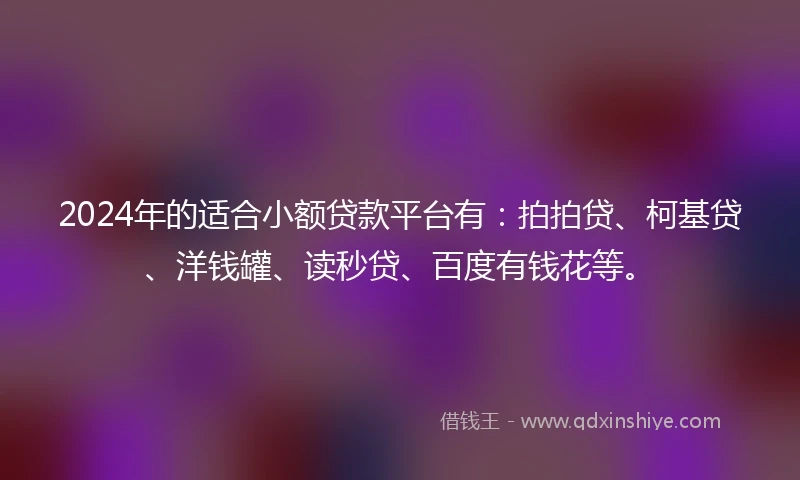 2024年的适合小额贷款平台有：拍拍贷、柯基贷、洋钱罐、读秒贷、百度有钱花等。