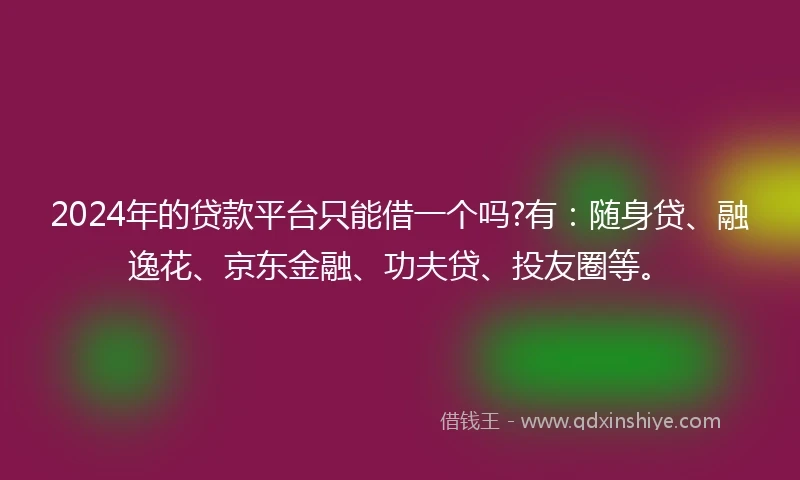 2024年的贷款平台只能借一个吗?有：随身贷、融逸花、京东金融、功夫贷、投友圈等。