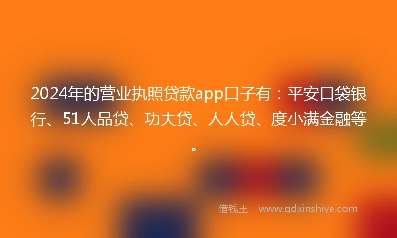 2024年的营业执照贷款app口子有：平安口袋银行、51人品贷、功夫贷、人人贷、度小满金融等。
