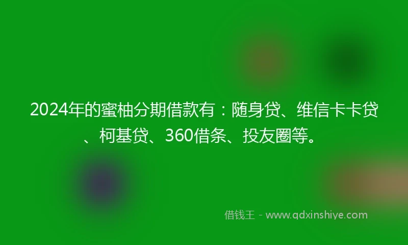 2024年的蜜柚分期借款有：随身贷、维信卡卡贷、柯基贷、360借条、投友圈等。