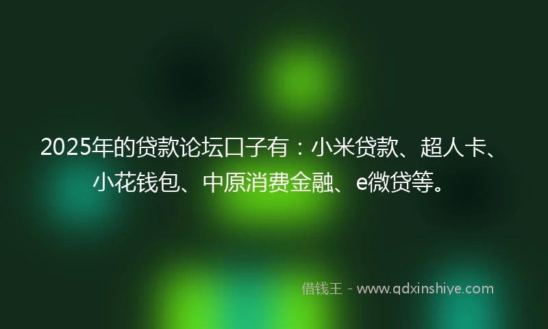 2025年的贷款论坛口子有：小米贷款、超人卡、小花钱包、中原消费金融、e微贷等。