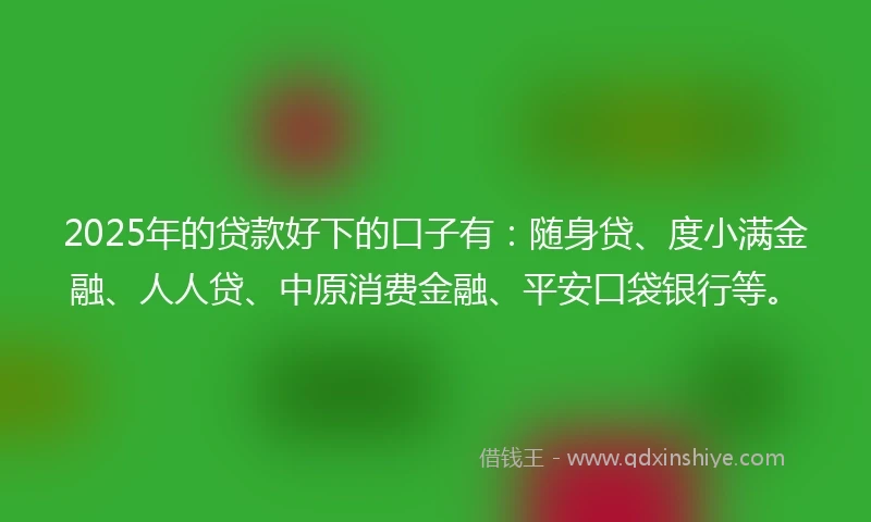 2025年的贷款好下的口子有：随身贷、度小满金融、人人贷、中原消费金融、平安口袋银行等。