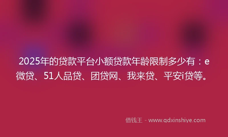 2025年的贷款平台小额贷款年龄限制多少有：e微贷、51人品贷、团贷网、我来贷、平安i贷等。