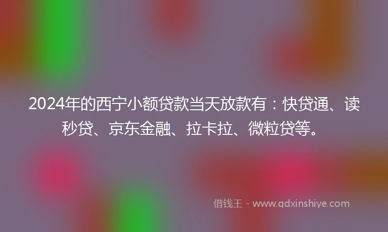 2024年的西宁小额贷款当天放款有：快贷通、读秒贷、京东金融、拉卡拉、微粒贷等。