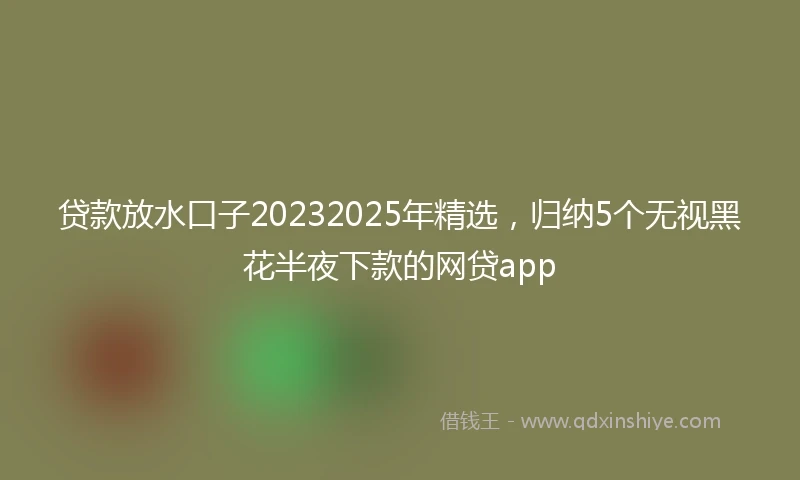 贷款放水口子20232025年精选，归纳5个无视黑花半夜下款的网贷app