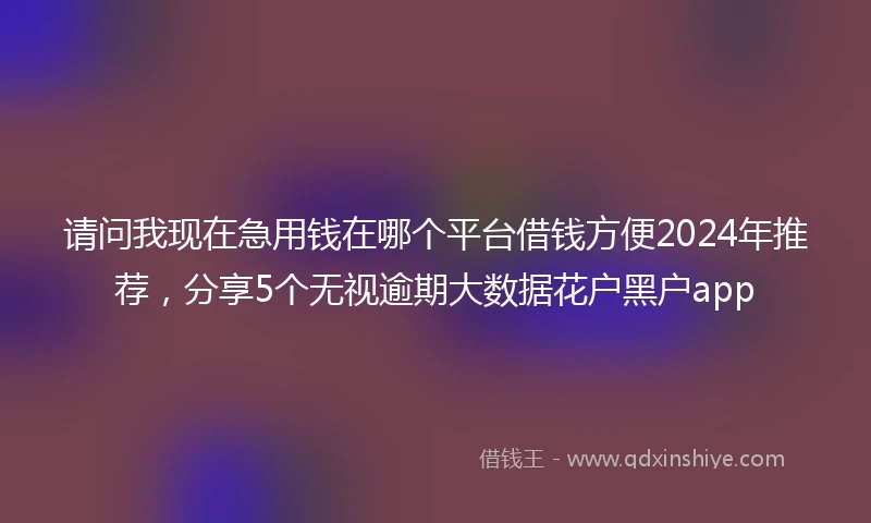 请问我现在急用钱在哪个平台借钱方便2024年推荐，分享5个无视逾期大数据花户黑户app