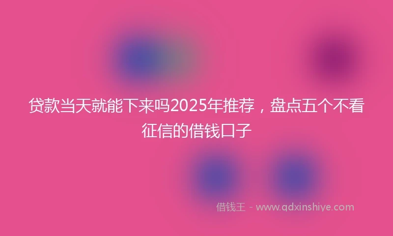 贷款当天就能下来吗2025年推荐，盘点五个不看征信的借钱口子
