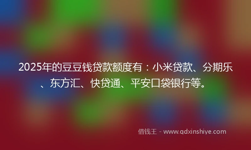 2025年的豆豆钱贷款额度有：小米贷款、分期乐、东方汇、快贷通、平安口袋银行等。