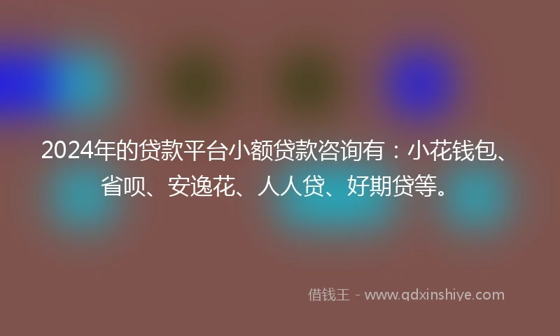 2024年的贷款平台小额贷款咨询有：小花钱包、省呗、安逸花、人人贷、好期贷等。