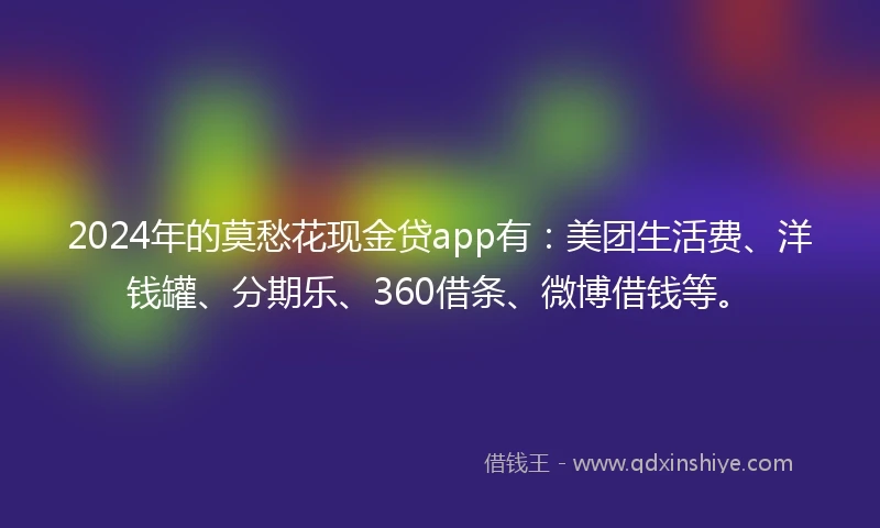 2024年的莫愁花现金贷app有：美团生活费、洋钱罐、分期乐、360借条、微博借钱等。