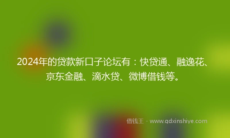 2024年的贷款新口子论坛有：快贷通、融逸花、京东金融、滴水贷、微博借钱等。