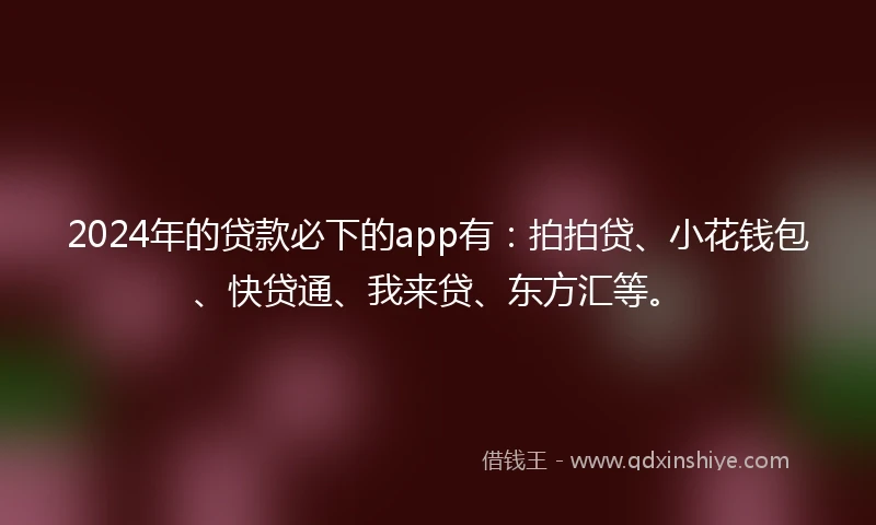 2024年的贷款必下的app有：拍拍贷、小花钱包、快贷通、我来贷、东方汇等。