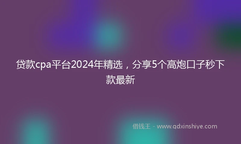 贷款cpa平台2024年精选，分享5个高炮口子秒下款最新
