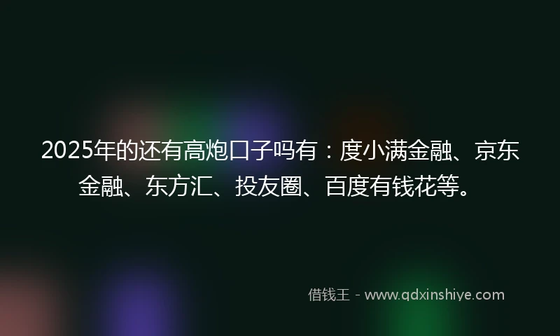 2025年的还有高炮口子吗有：度小满金融、京东金融、东方汇、投友圈、百度有钱花等。