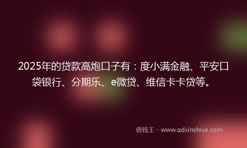 2025年的贷款高炮口子有：度小满金融、平安口袋银行、分期乐、e微贷、维信卡卡贷等。