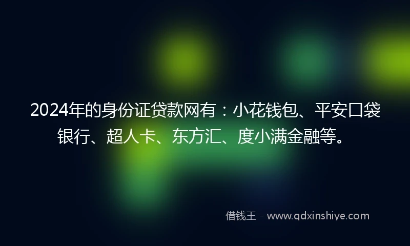 2024年的身份证贷款网有：小花钱包、平安口袋银行、超人卡、东方汇、度小满金融等。