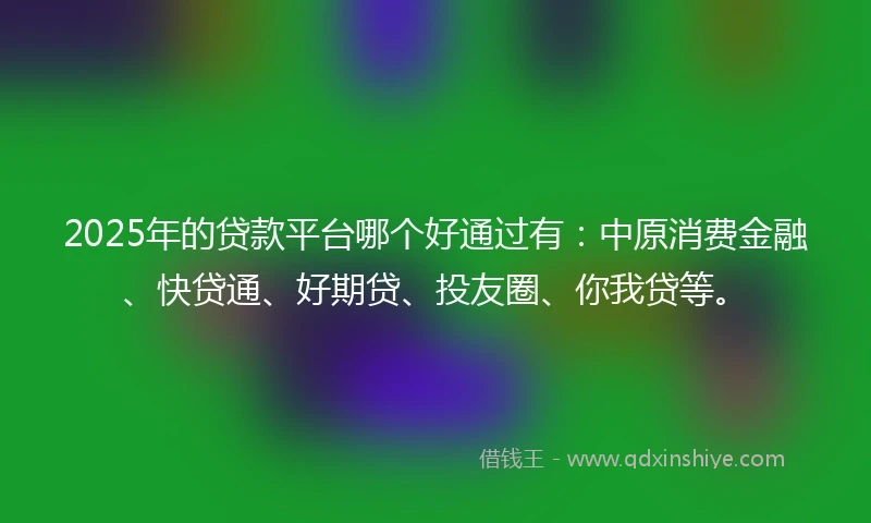 2025年的贷款平台哪个好通过有：中原消费金融、快贷通、好期贷、投友圈、你我贷等。