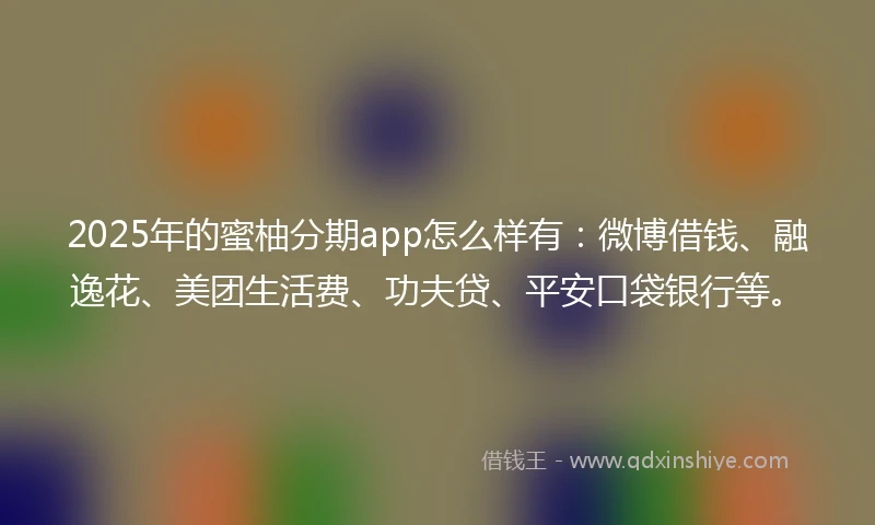 2025年的蜜柚分期app怎么样有：微博借钱、融逸花、美团生活费、功夫贷、平安口袋银行等。