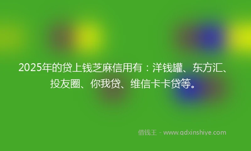 2025年的贷上钱芝麻信用有：洋钱罐、东方汇、投友圈、你我贷、维信卡卡贷等。