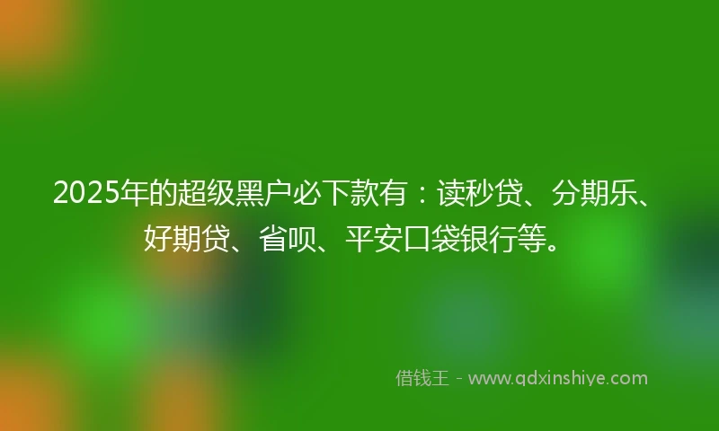 2025年的超级黑户必下款有：读秒贷、分期乐、好期贷、省呗、平安口袋银行等。