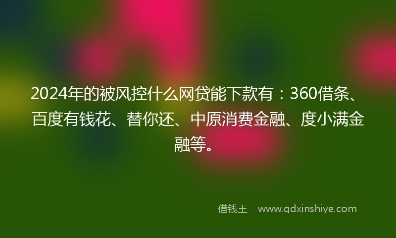 2024年的被风控什么网贷能下款有：360借条、百度有钱花、替你还、中原消费金融、度小满金融等。