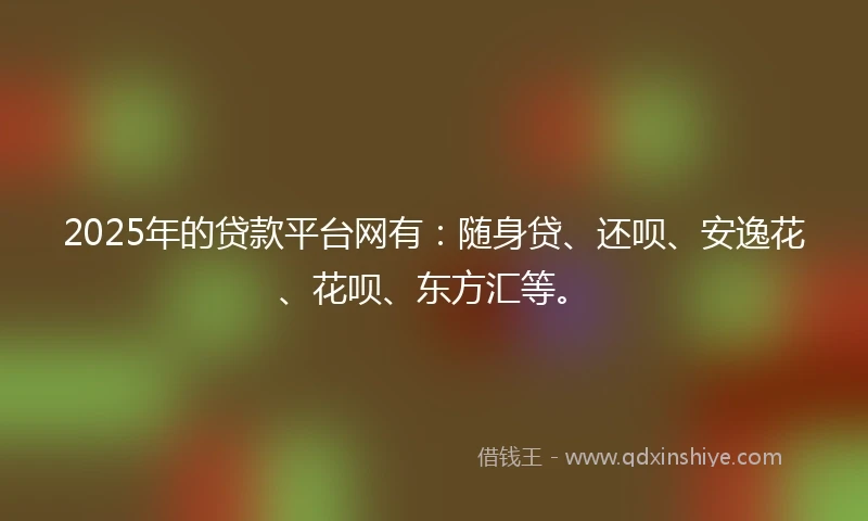 2025年的贷款平台网有：随身贷、还呗、安逸花、花呗、东方汇等。