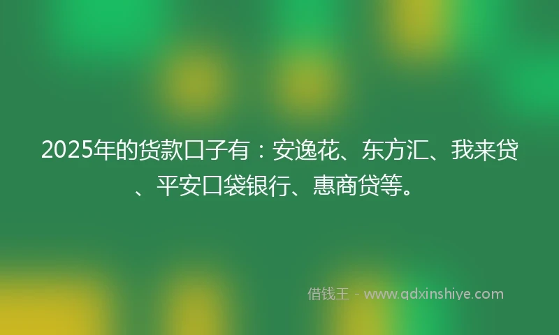 2025年的货款口子有：安逸花、东方汇、我来贷、平安口袋银行、惠商贷等。