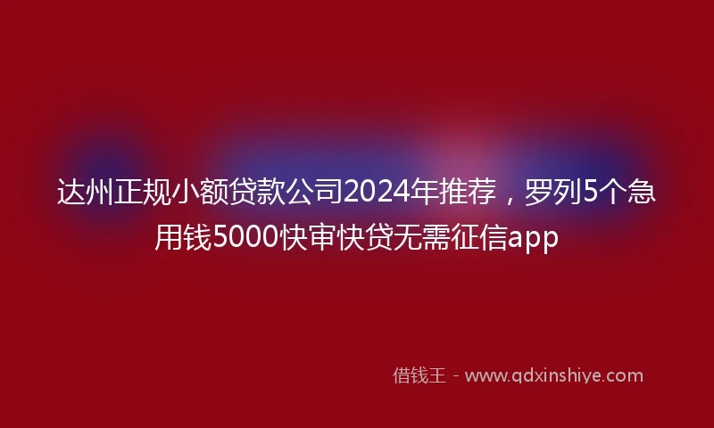 达州正规小额贷款公司2024年推荐，罗列5个急用钱5000快审快贷无需征信app