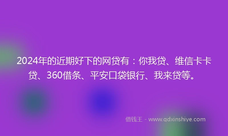 2024年的近期好下的网贷有：你我贷、维信卡卡贷、360借条、平安口袋银行、我来贷等。