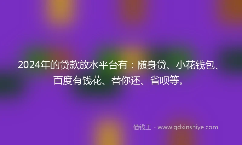 2024年的贷款放水平台有：随身贷、小花钱包、百度有钱花、替你还、省呗等。