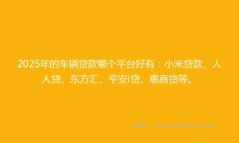 2025年的车辆贷款哪个平台好有：小米贷款、人人贷、东方汇、平安i贷、惠商贷等。