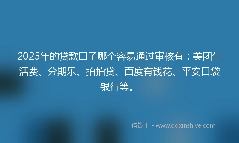 2025年的贷款口子哪个容易通过审核有：美团生活费、分期乐、拍拍贷、百度有钱花、平安口袋银行等。