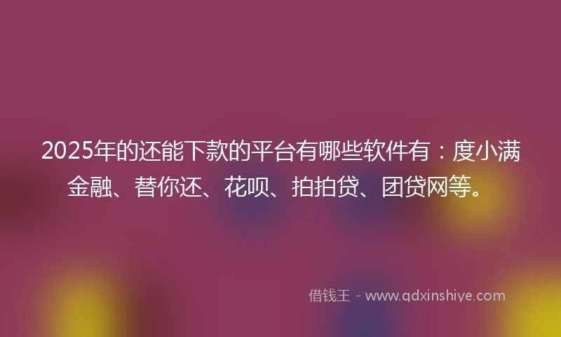 2025年的还能下款的平台有哪些软件有：度小满金融、替你还、花呗、拍拍贷、团贷网等。