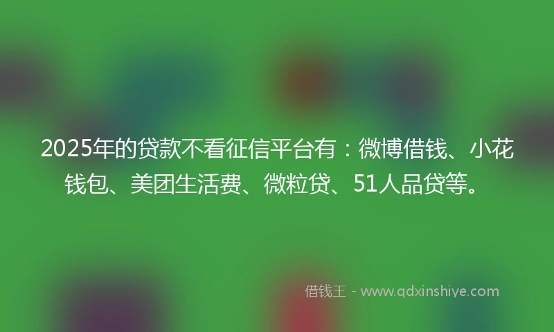 2025年的贷款不看征信平台有：微博借钱、小花钱包、美团生活费、微粒贷、51人品贷等。