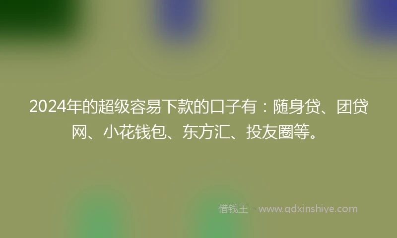 2024年的超级容易下款的口子有:随身贷、团贷网、小花钱包、东方汇、投友圈等。