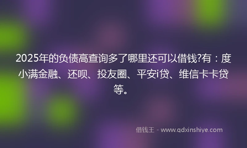 2025年的负债高查询多了哪里还可以借钱?有：度小满金融、还呗、投友圈、平安i贷、维信卡卡贷等。