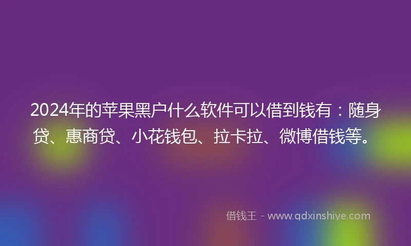 2024年的苹果黑户什么软件可以借到钱有：随身贷、惠商贷、小花钱包、拉卡拉、微博借钱等。