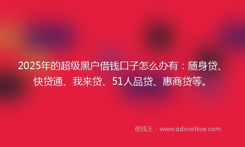 2025年的超级黑户借钱口子怎么办有：随身贷、快贷通、我来贷、51人品贷、惠商贷等。