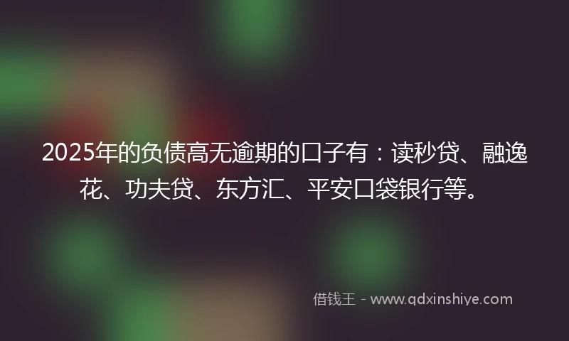 2025年的负债高无逾期的口子有：读秒贷、融逸花、功夫贷、东方汇、平安口袋银行等。