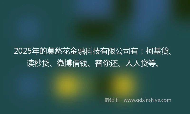 2025年的莫愁花金融科技有限公司有：柯基贷、读秒贷、微博借钱、替你还、人人贷等。