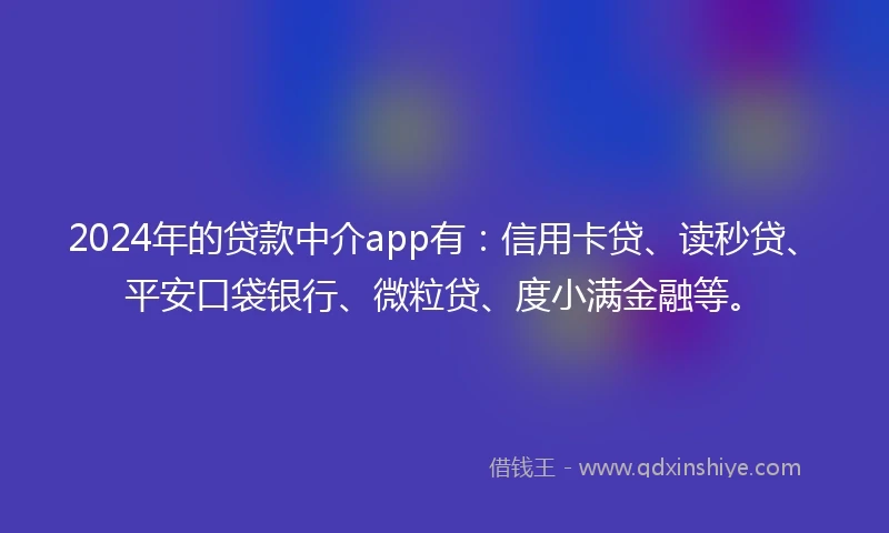 2024年的贷款中介app有：信用卡贷、读秒贷、平安口袋银行、微粒贷、度小满金融等。