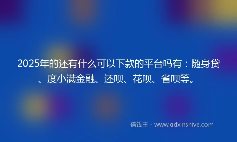 2025年的还有什么可以下款的平台吗有：随身贷、度小满金融、还呗、花呗、省呗等。