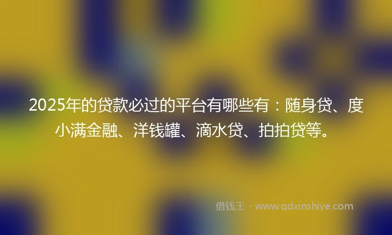 2025年的贷款必过的平台有哪些有：随身贷、度小满金融、洋钱罐、滴水贷、拍拍贷等。