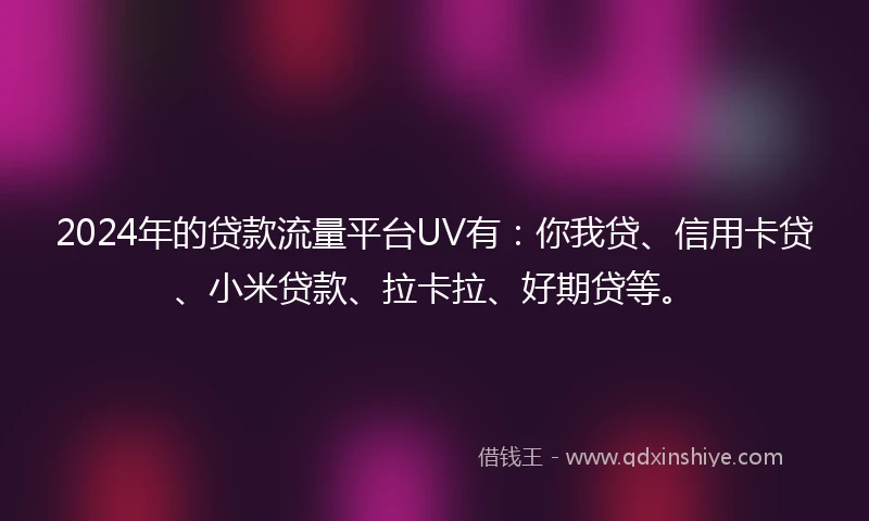 2024年的贷款流量平台UV有：你我贷、信用卡贷、小米贷款、拉卡拉、好期贷等。