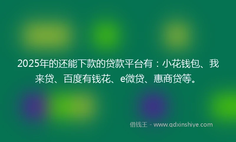 2025年的还能下款的贷款平台有：小花钱包、我来贷、百度有钱花、e微贷、惠商贷等。