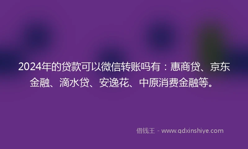 2024年的贷款可以微信转账吗有：惠商贷、京东金融、滴水贷、安逸花、中原消费金融等。