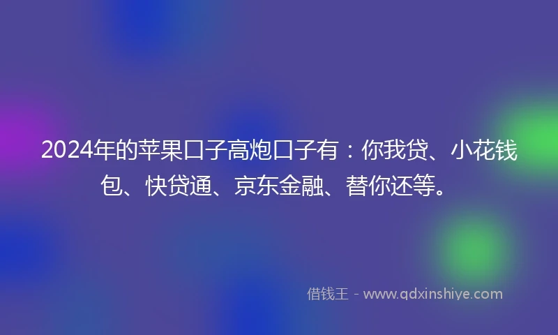 2024年的苹果口子高炮口子有：你我贷、小花钱包、快贷通、京东金融、替你还等。