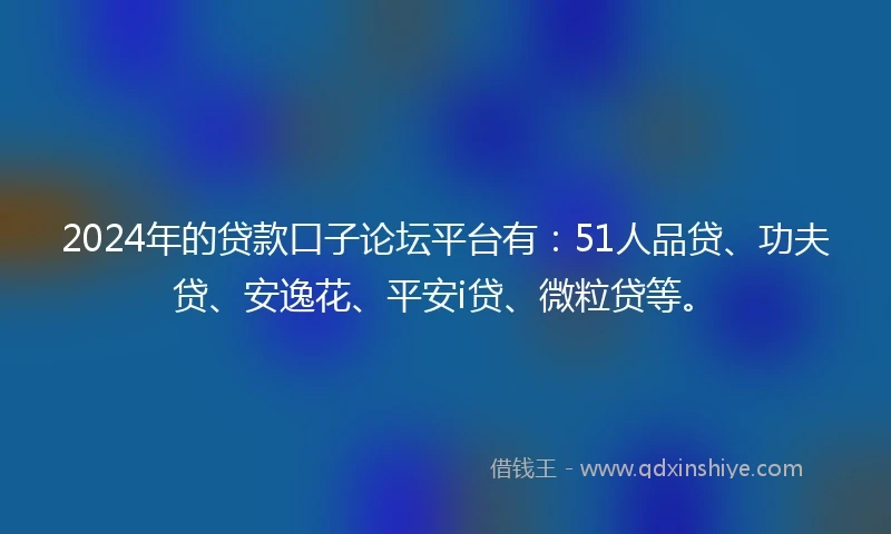 2024年的贷款口子论坛平台有：51人品贷、功夫贷、安逸花、平安i贷、微粒贷等。