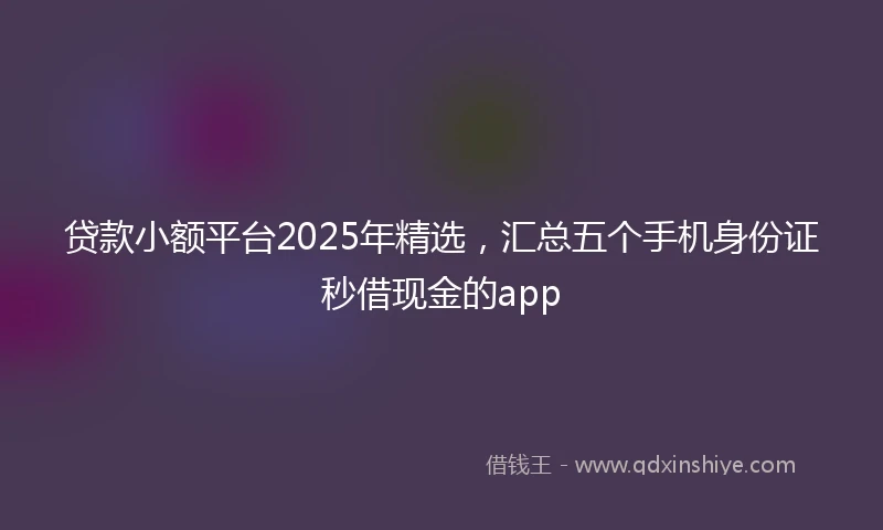贷款小额平台2025年精选,汇总五个手机身份证秒借现金的app