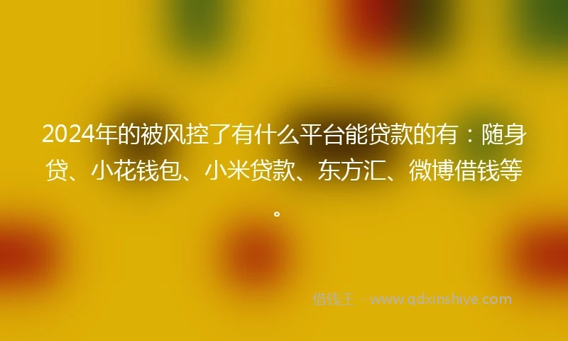2024年的被风控了有什么平台能贷款的有：随身贷、小花钱包、小米贷款、东方汇、微博借钱等。